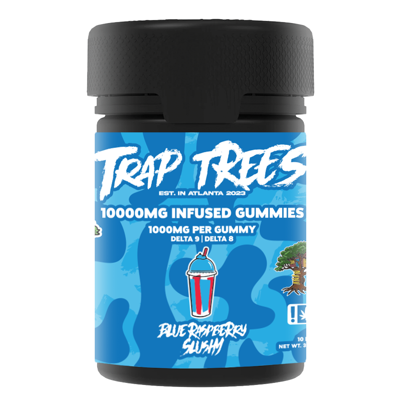 Trap Trees 10,000mg Gummies Blue Raspberry Slushy Indica (10 count x 1,000mg each)